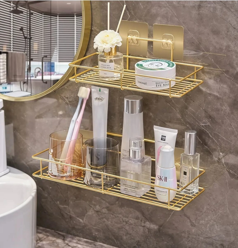 ORGANIZADOR DE BAÑO ADHESIVO DORADO SET DE 2 TAMAÑOS - 4