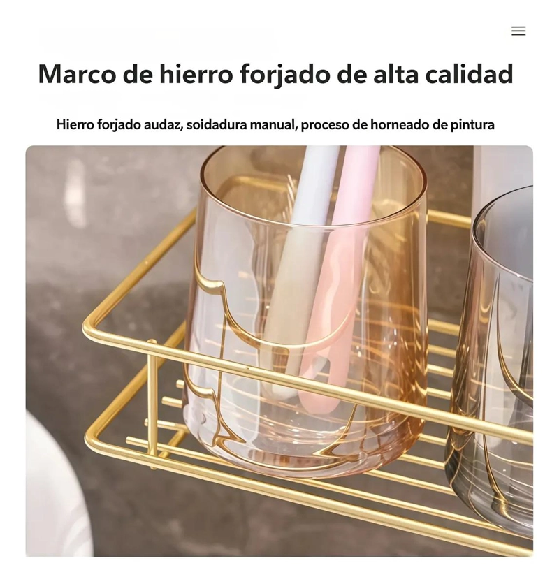 ORGANIZADOR DE BAÑO ADHESIVO DORADO SET DE 2 TAMAÑOS - 5