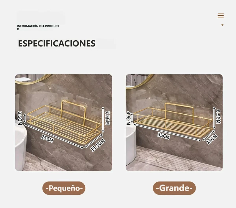 ORGANIZADOR DE BAÑO ADHESIVO DORADO SET DE 2 TAMAÑOS - 6