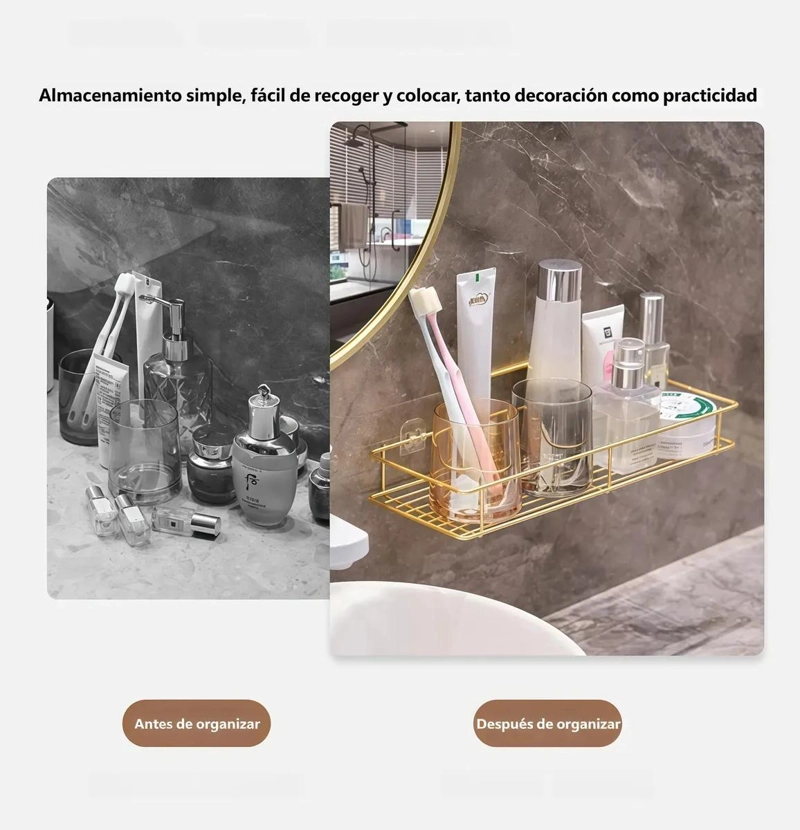 ORGANIZADOR DE BAÑO ADHESIVO DORADO SET DE 2 TAMAÑOS - 7