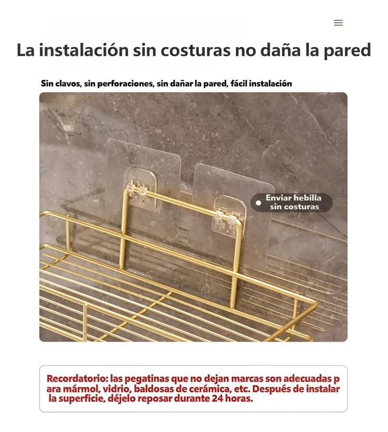 ORGANIZADOR DE BAÑO ADHESIVO DORADO SET DE 2 TAMAÑOS - 8