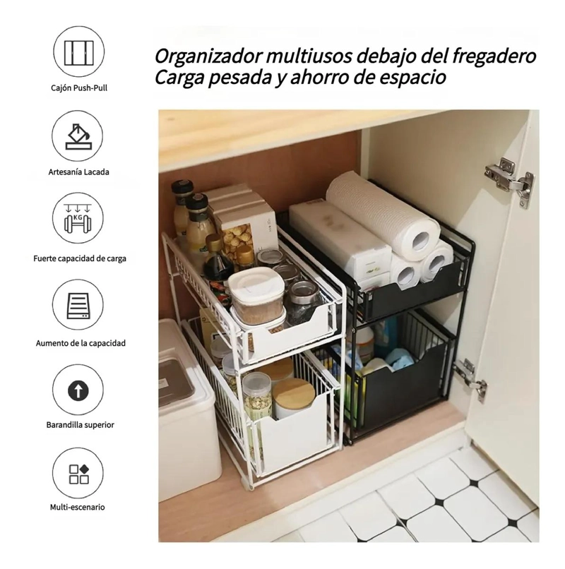 ESTANTE ORGANIZADOR MULTIUSO PARA FREGADERO CON CAJONES EXTRAIBLES - 2