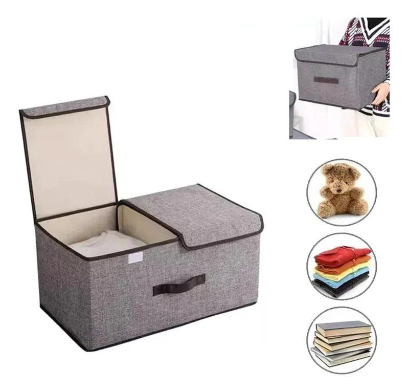 CAJA ORGANIZADORA RECTANGULAR PARA ROPA Y JUGUETES EN GRIS - 1