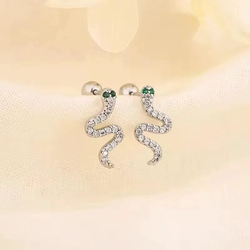 AROS DE PLATA FINA 925 CON DISEÑO DE SERPIENTE ESTILO COREANO - 1