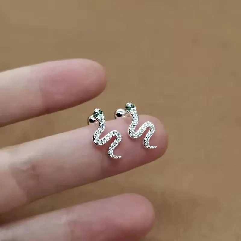 AROS DE PLATA FINA 925 CON DISEÑO DE SERPIENTE ESTILO COREANO - 4