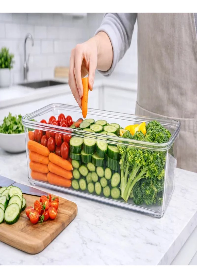 CONTENEDOR ORGANIZADOR TRANSPARENTE PARA REFRIGERADOR CON ASA - 4