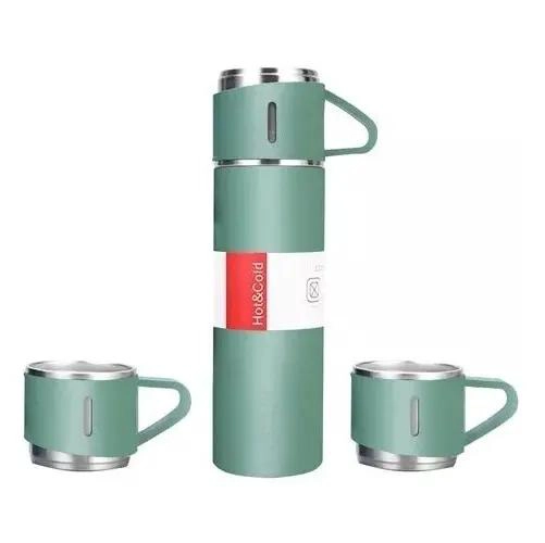 TERMO DE ACERO INOXIDABLE DE 500 ML CON 2 TAZAS PORTATILES - 2