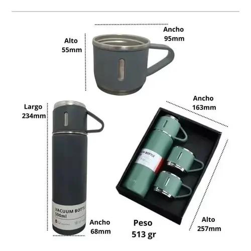 TERMO DE ACERO INOXIDABLE DE 500 ML CON 2 TAZAS PORTATILES - 3