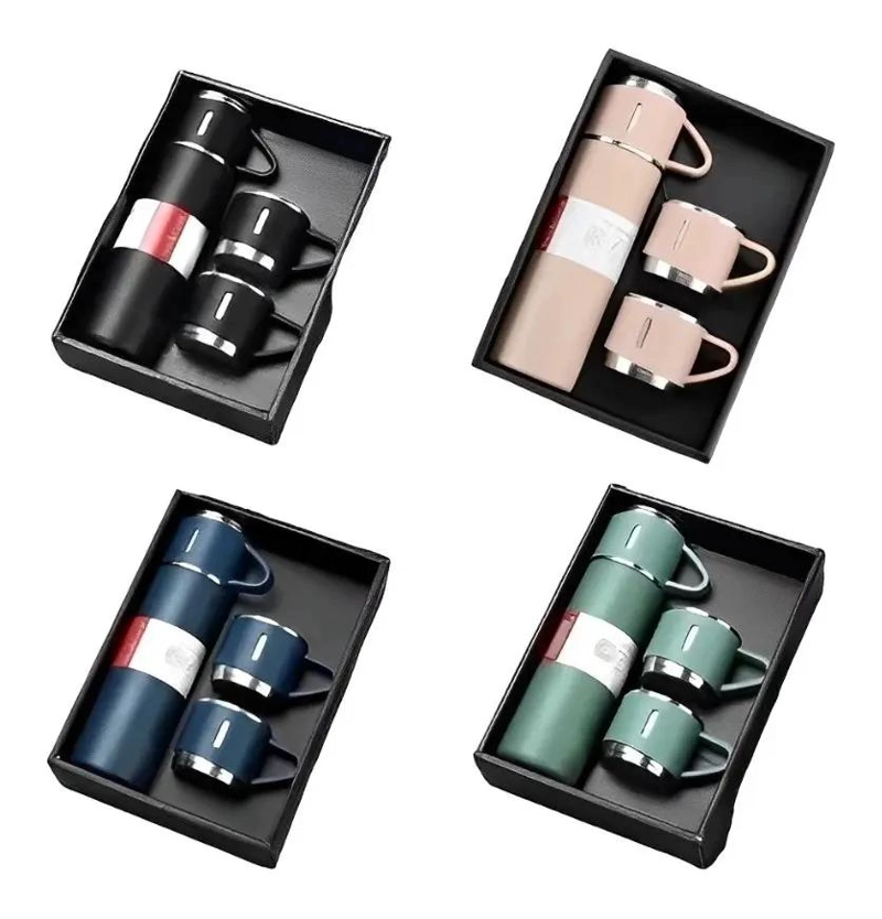 TERMO DE ACERO INOXIDABLE DE 500 ML CON 2 TAZAS PORTATILES - 4