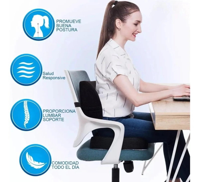 COJIN DE ASIENTO Y ALMOHADA LUMBAR ERGONOMICA PARA SILLAS - 2