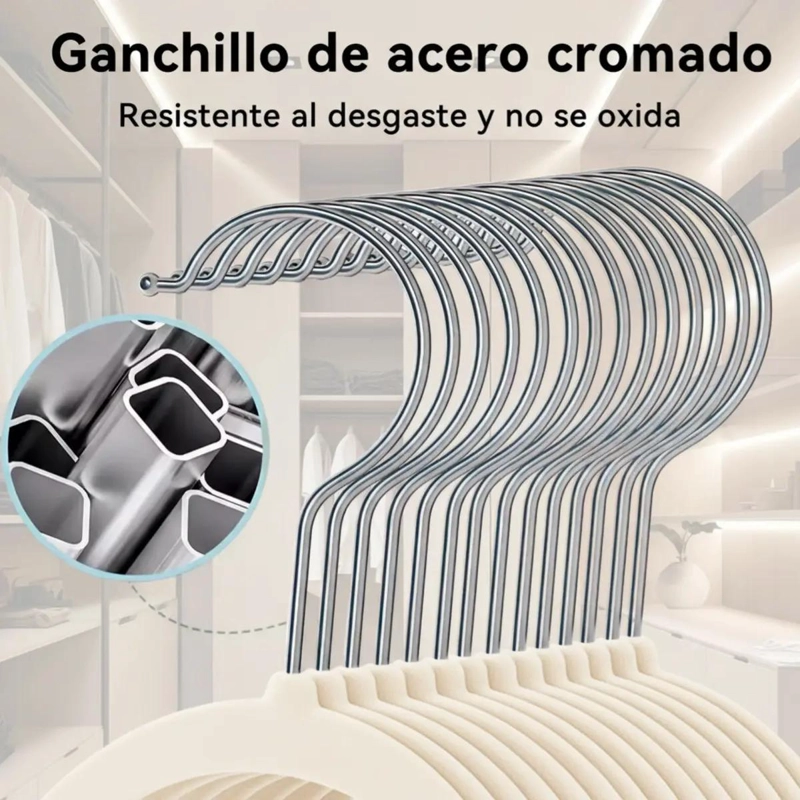 SET DE 60 COLGADORES DE ROPA TERCIOPELO ANTIDESLIZANTE COLOR BLANCO - 5