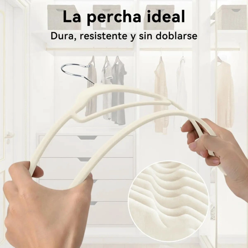 SET DE 60 COLGADORES DE ROPA TERCIOPELO ANTIDESLIZANTE COLOR BLANCO - 6