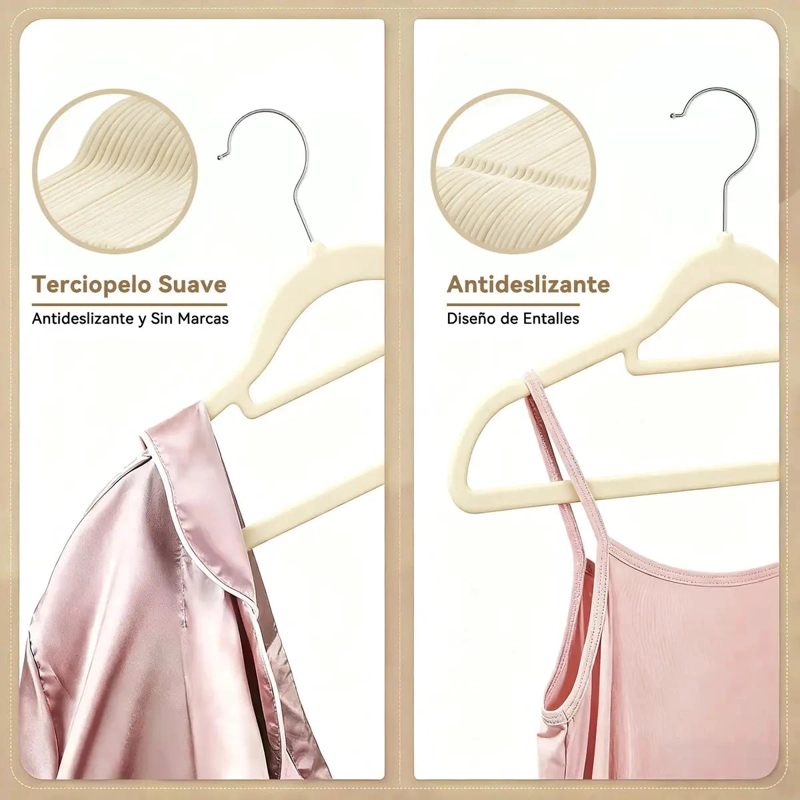 SET DE 60 COLGADORES DE ROPA TERCIOPELO ANTIDESLIZANTE COLOR BLANCO - 8