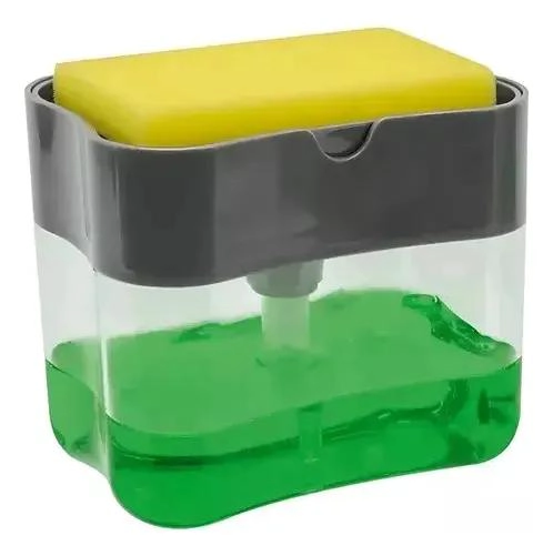 DISPENSADOR DE JABON PARA LAVALOZAS CON ESPONJA COLOR GRIS - 1
