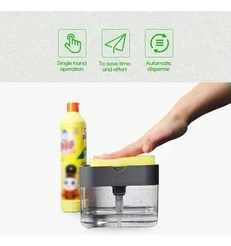 DISPENSADOR DE JABON PARA LAVALOZAS CON ESPONJA COLOR GRIS - 4