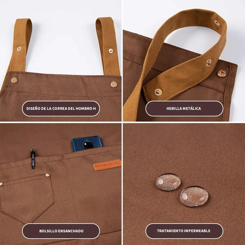 DELANTAL DE COCINA IMPERMEABLE Y MULTIFUNCIONAL CON BOLSILLOS - 7