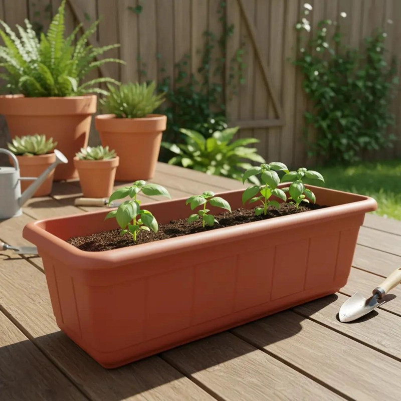 PACK DE 5 MACETEROS RECTANGULARES DE PLASTICO PARA JARDIN - 4