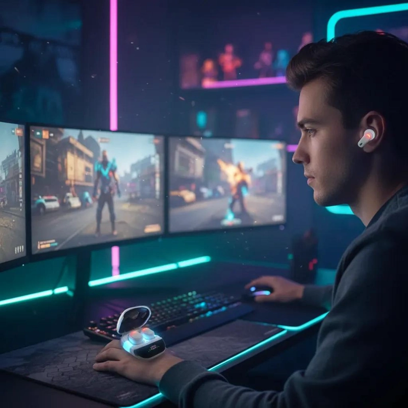 AUDIFONOS BLUETOOTH TWS IMPERMEABLES CON LUZ LED PARA GAMING - 6