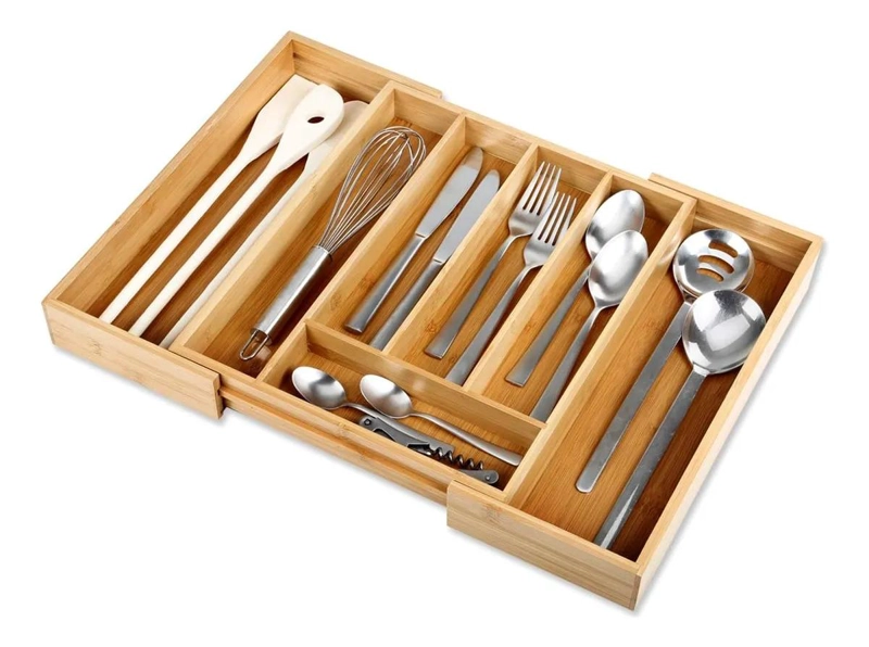 ORGANIZADOR DE CUBIERTOS EXTENSIBLE DE BAMBU AMARILLO - 1