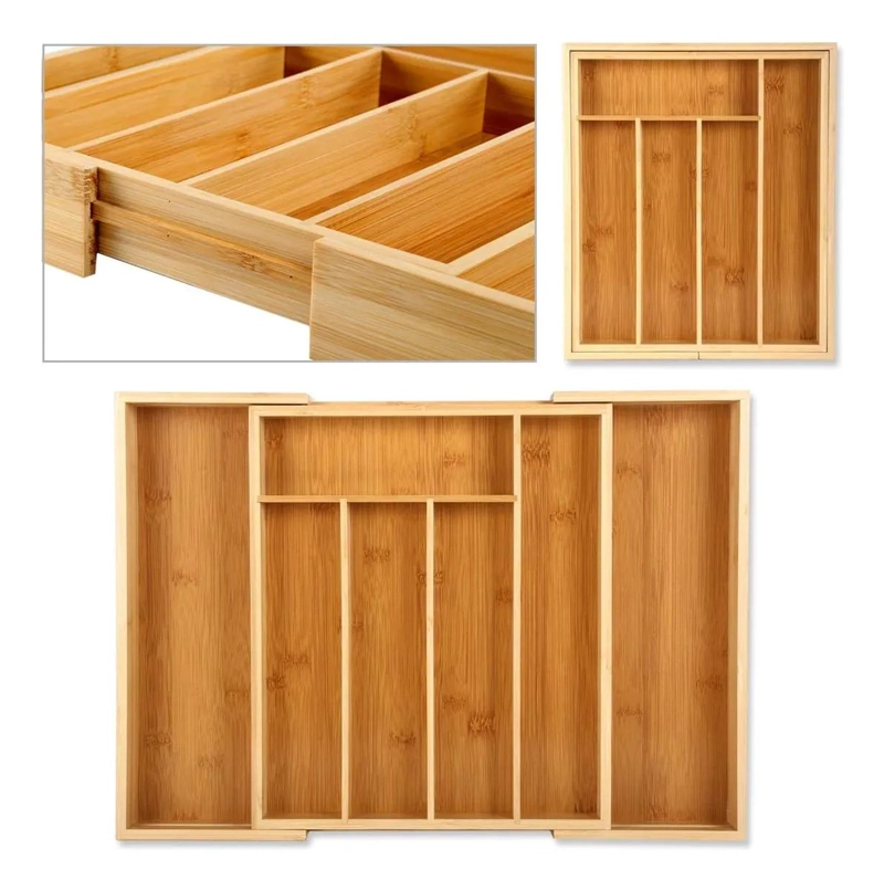 ORGANIZADOR DE CUBIERTOS EXTENSIBLE DE BAMBU AMARILLO - 3