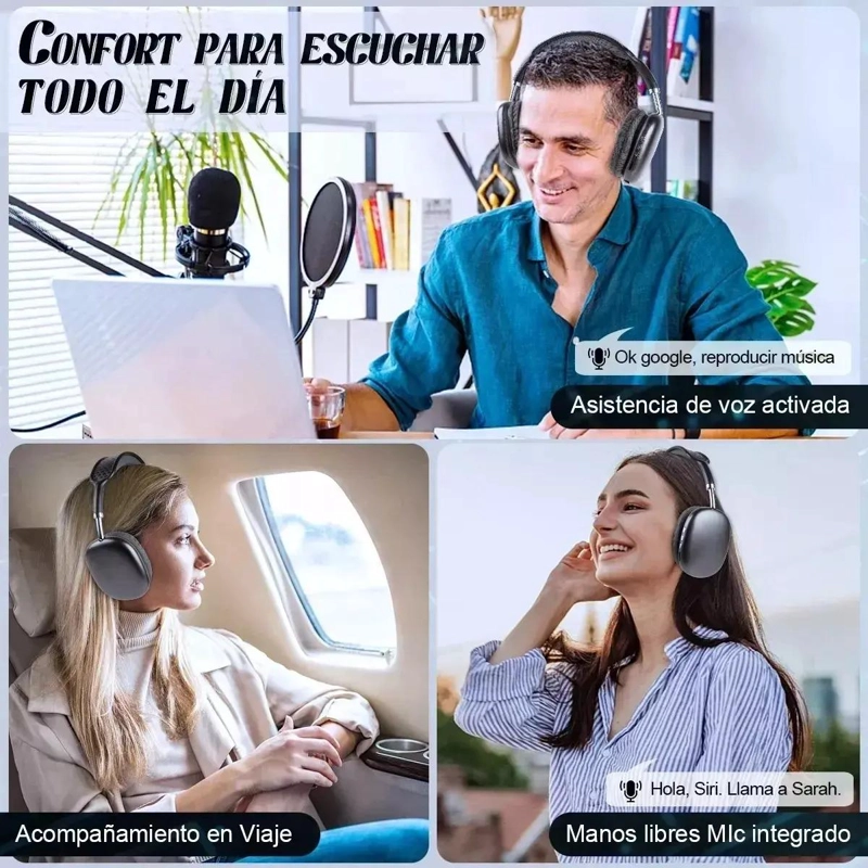 AUDIFONOS INALAMBRICOS BLUETOOTH 5.1 CON MICROFONO NEGRO - 6