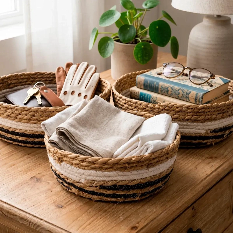 SET DE 3 CANASTOS ORGANIZADORES DE FIBRA NATURAL PARA EL HOGAR - 4