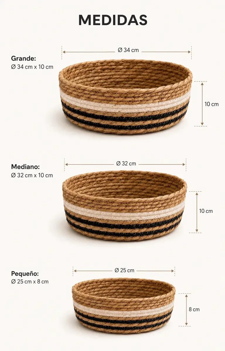 SET DE 3 CANASTOS ORGANIZADORES DE FIBRA NATURAL PARA EL HOGAR - 6