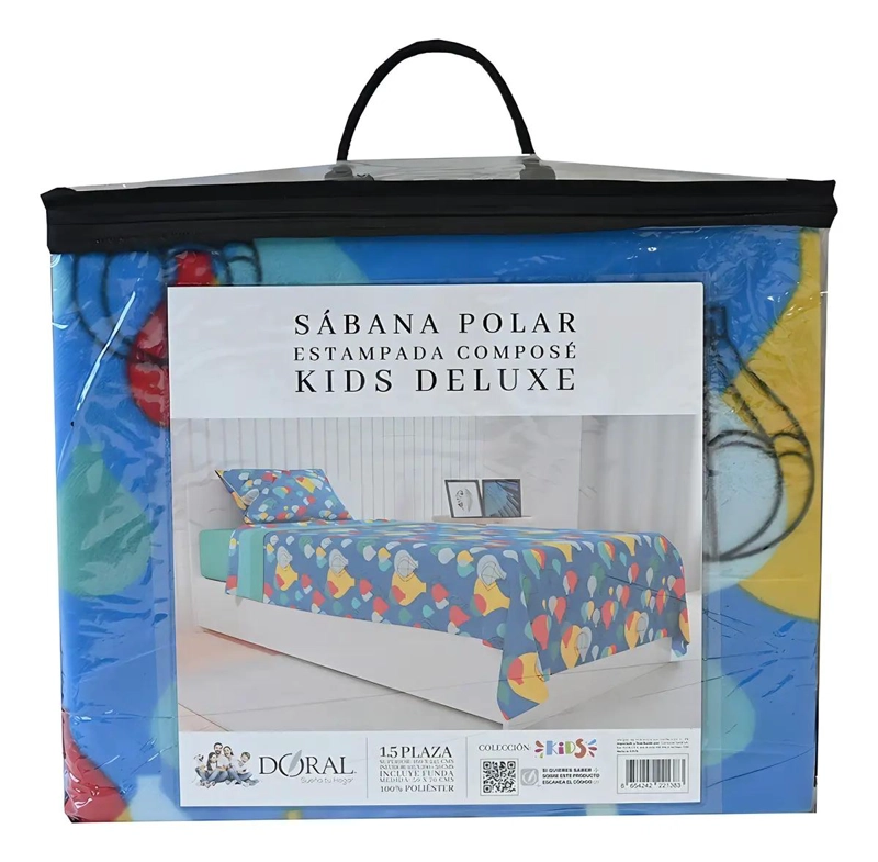 SABANA POLAR ESTAMPADA 1.5 PLAZAS DISEÑO GLOBOS PARA NIÑOS - 2