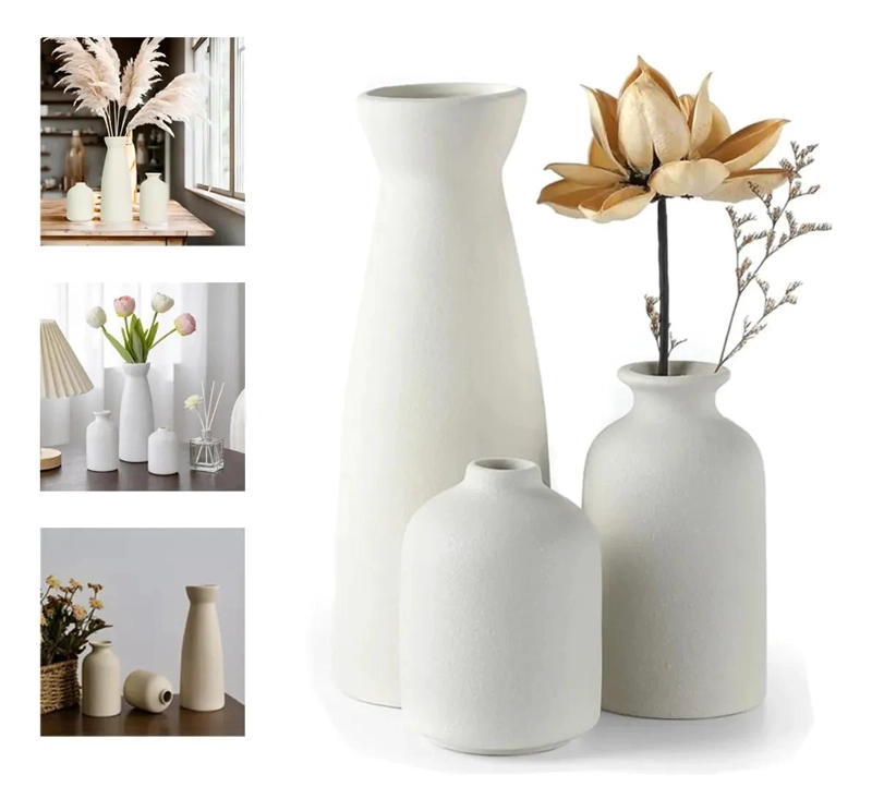 JUEGO DE 3 FLOREROS DE CERAMICA DECORATIVOS PARA MESA - 1