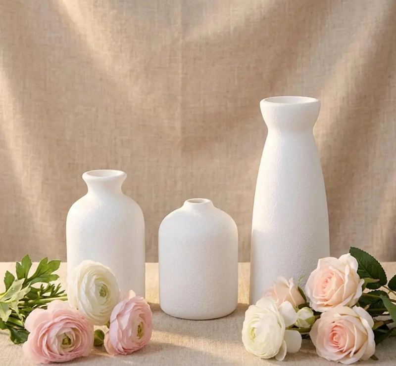 JUEGO DE 3 FLOREROS DE CERAMICA DECORATIVOS PARA MESA - 10