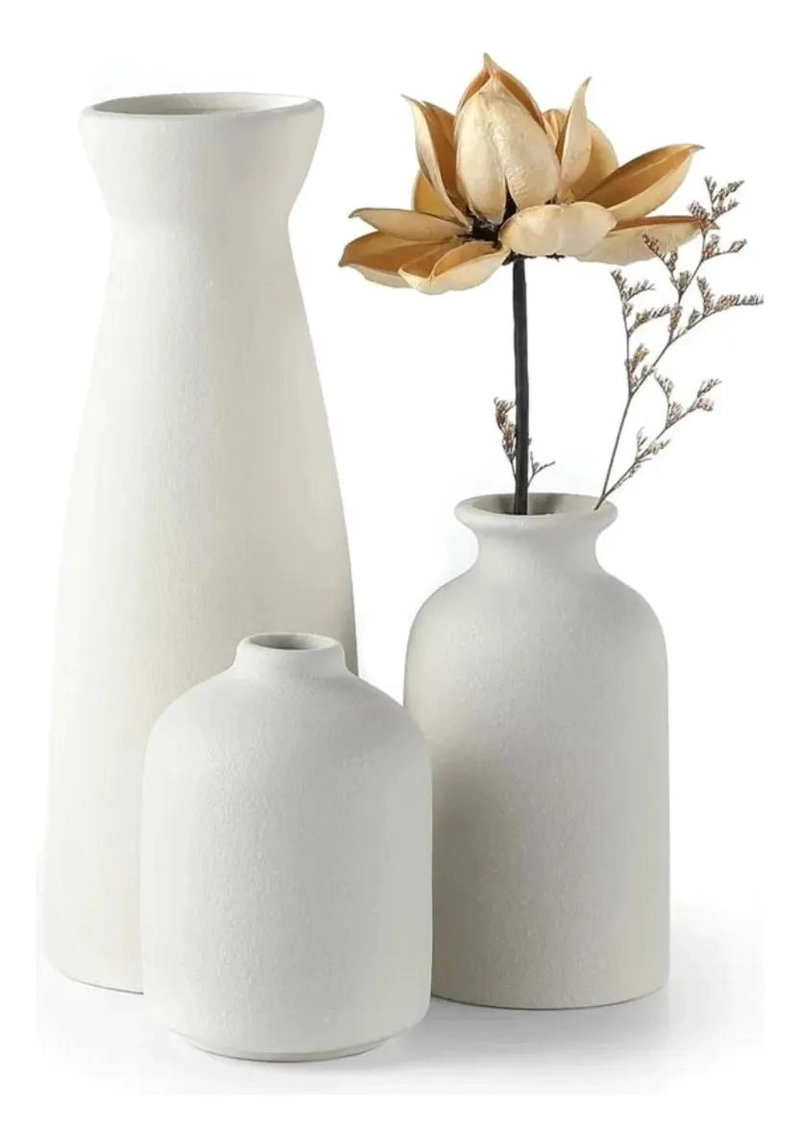 JUEGO DE 3 FLOREROS DE CERAMICA DECORATIVOS PARA MESA - 2