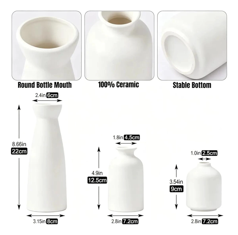 JUEGO DE 3 FLOREROS DE CERAMICA DECORATIVOS PARA MESA - 3