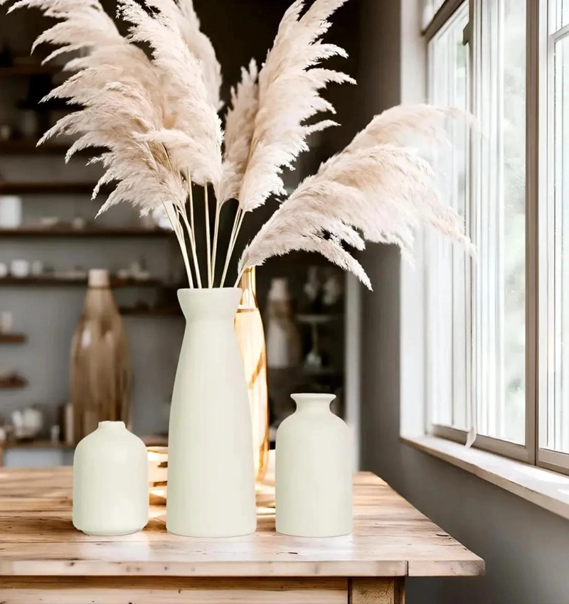 JUEGO DE 3 FLOREROS DE CERAMICA DECORATIVOS PARA MESA - 5