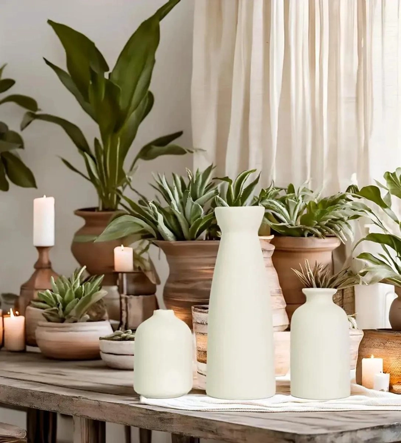 JUEGO DE 3 FLOREROS DE CERAMICA DECORATIVOS PARA MESA - 6