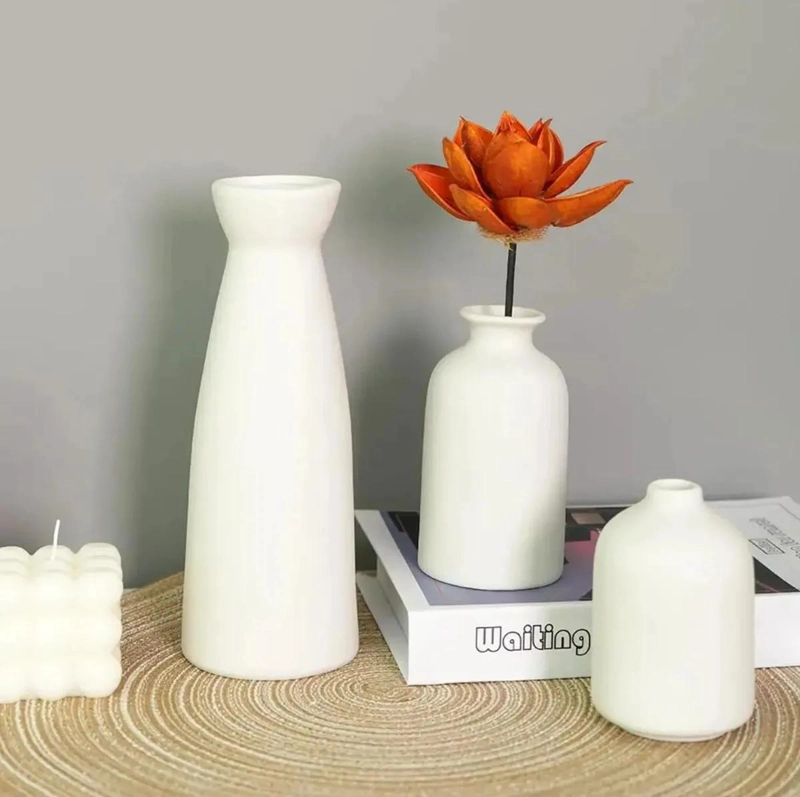 JUEGO DE 3 FLOREROS DE CERAMICA DECORATIVOS PARA MESA - 7