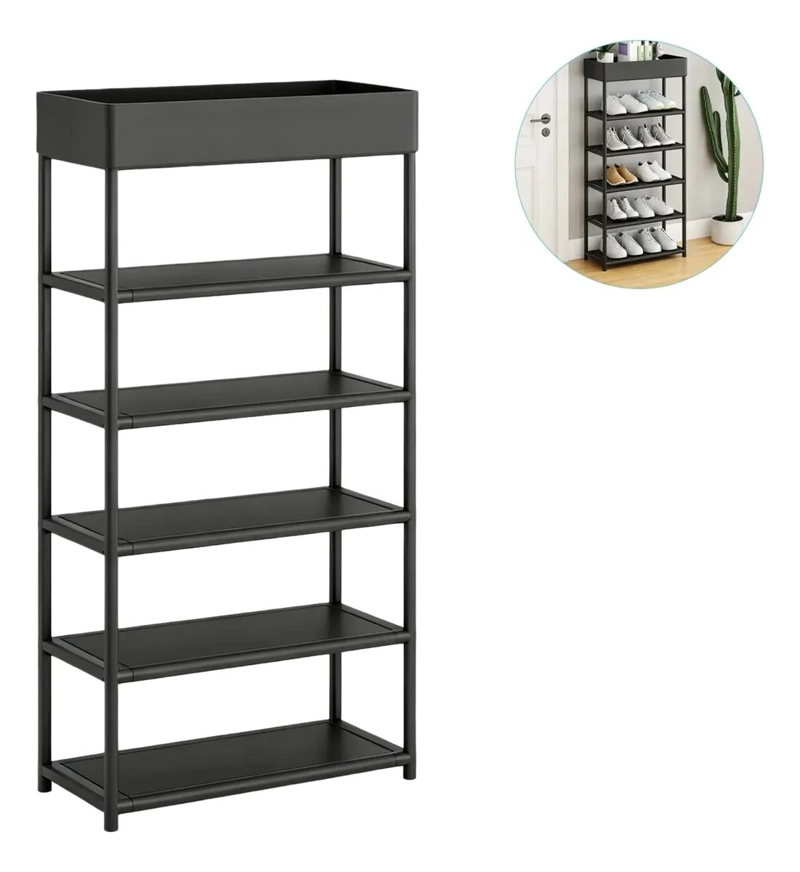 ESTANTE NEGRO PARA ZAPATOS DE 6 NIVELES CON BANDEJA SUPERIOR - 1