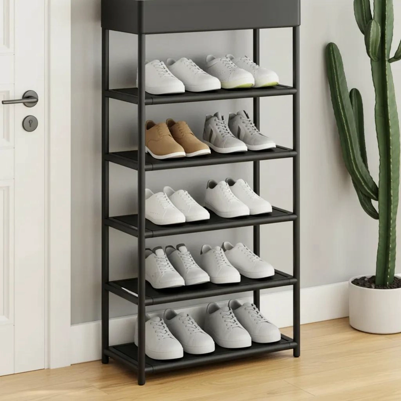 ESTANTE NEGRO PARA ZAPATOS DE 6 NIVELES CON BANDEJA SUPERIOR - 4