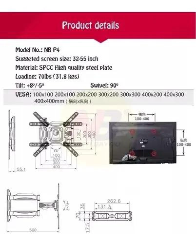 SOPORTE PARED AJUSTABLE PARA TELEVISORES DE 32 A 55 PULGADAS - 7
