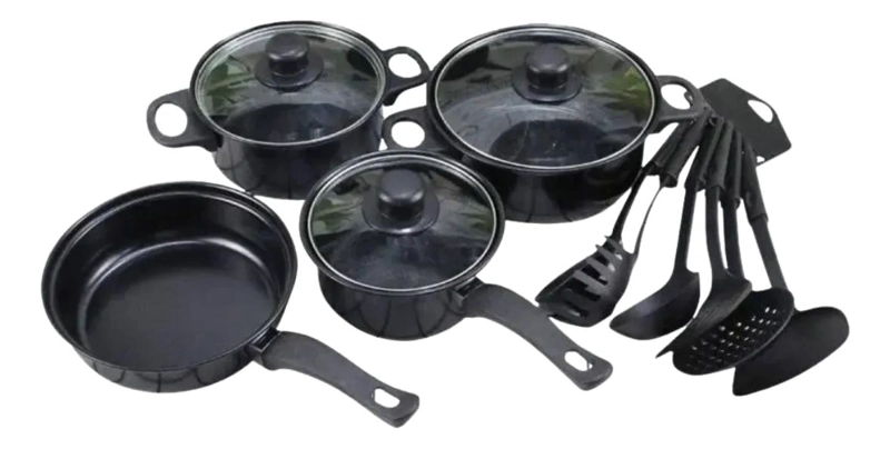 JUEGO DE OLLAS 13 PIEZAS CON TAPAS DE VIDRIO Y UTENSILIOS DE COCINA - 3