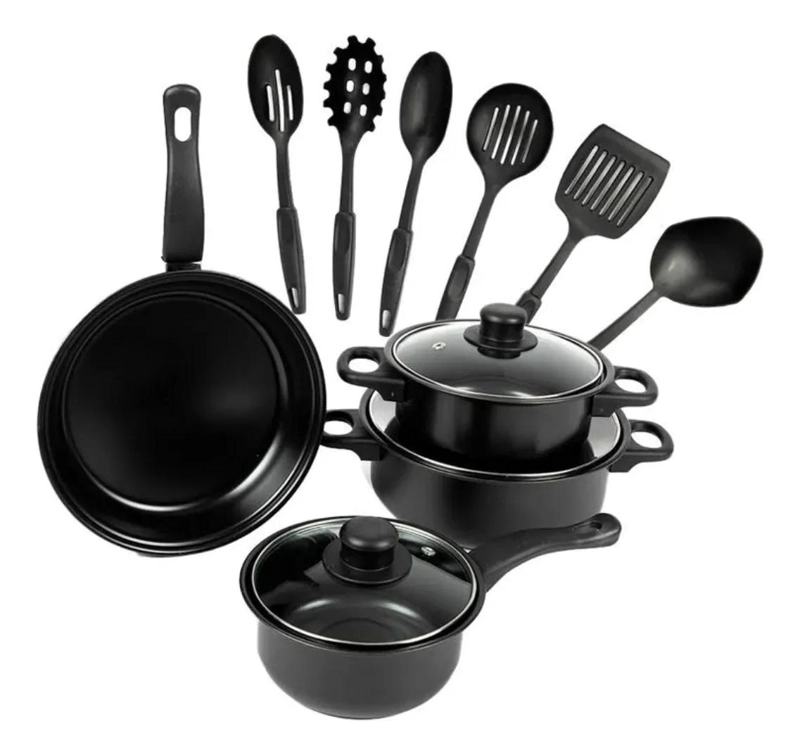 JUEGO DE OLLAS 13 PIEZAS CON TAPAS DE VIDRIO Y UTENSILIOS DE COCINA - 4