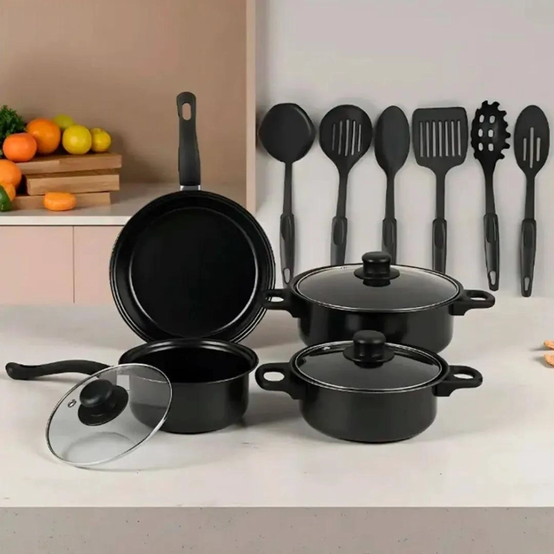 JUEGO DE OLLAS 13 PIEZAS CON TAPAS DE VIDRIO Y UTENSILIOS DE COCINA - 5