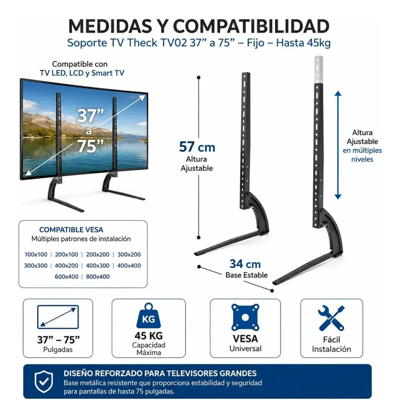 BASE DE MESA AJUSTABLE PARA TELEVISORES DE 37 A 75 PULGADAS - 1
