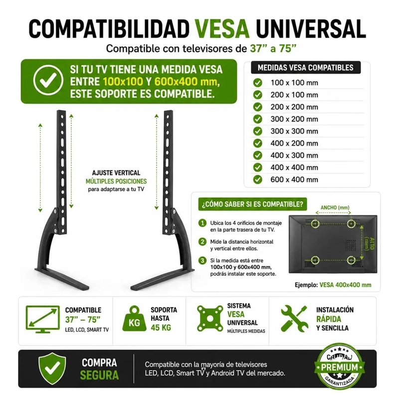 BASE DE MESA AJUSTABLE PARA TELEVISORES DE 37 A 75 PULGADAS - 5