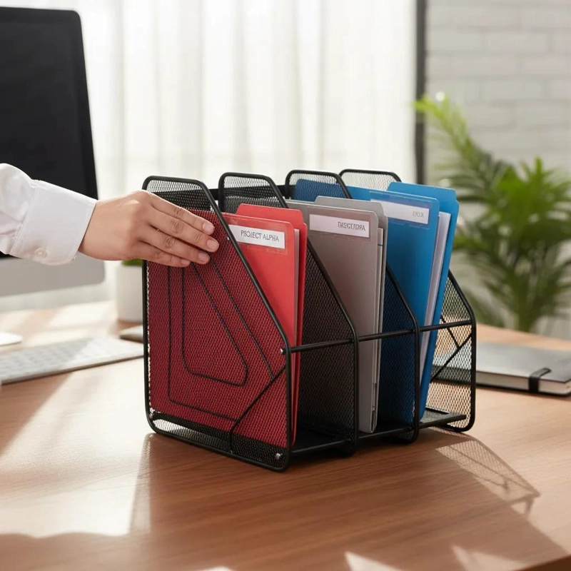 ORGANIZADOR METALICO DE ESCRITORIO CON 3 COMPARTIMENTOS - 4