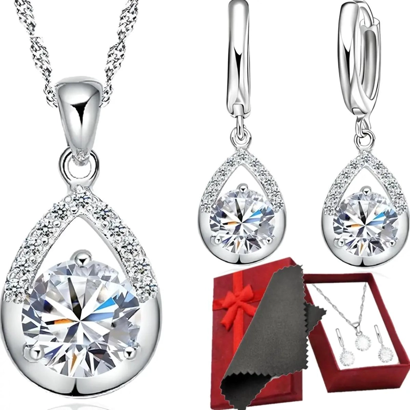 CONJUNTO DE JOYAS DE PLATA 925 CON AROS Y COLLAR PARA MUJER - 1