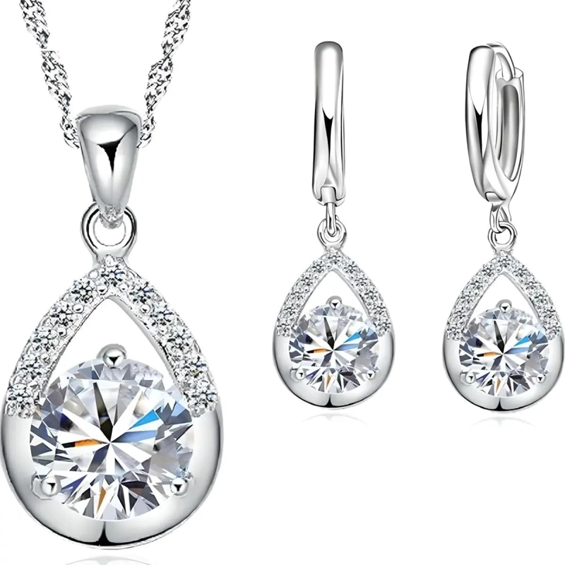 CONJUNTO DE JOYAS DE PLATA 925 CON AROS Y COLLAR PARA MUJER - 2