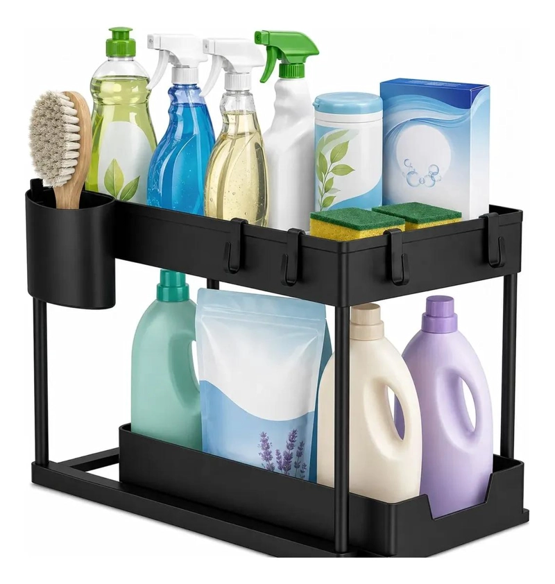 ORGANIZADOR BAJO LAVAPLATOS 2 NIVELES MULTIUSO COLOR NEGRO - 1