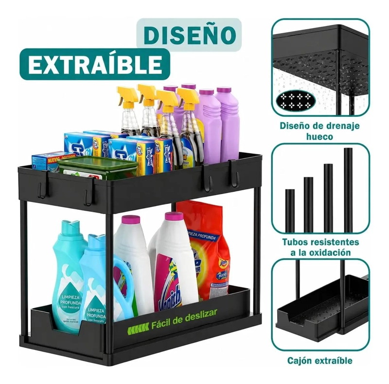 ORGANIZADOR BAJO LAVAPLATOS 2 NIVELES MULTIUSO COLOR NEGRO - 5