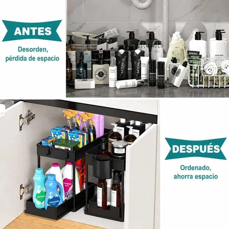 ORGANIZADOR BAJO LAVAPLATOS 2 NIVELES MULTIUSO COLOR NEGRO - 6