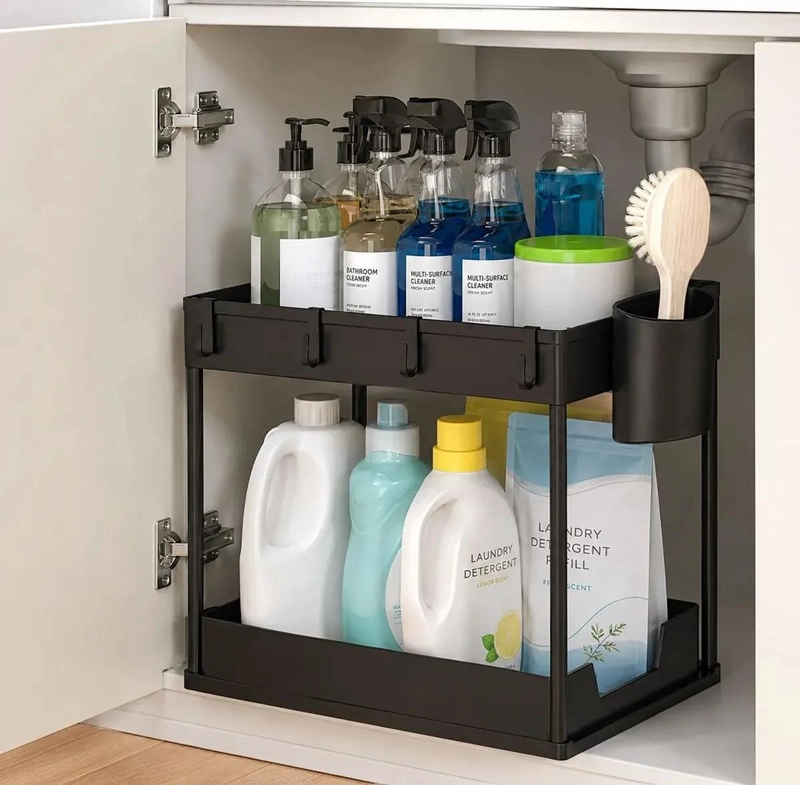 ORGANIZADOR BAJO LAVAPLATOS 2 NIVELES MULTIUSO COLOR NEGRO - 7